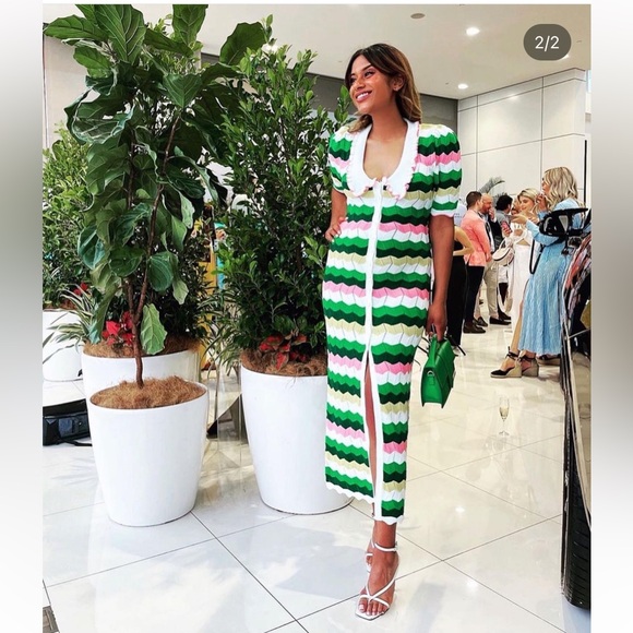 Steele Knit Maxi Green Pink White Yellow Stripe Dress Size XS - Picture 1 of 15